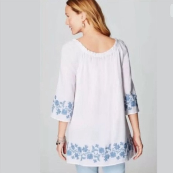 J. JILL Bohemian White Off/On Shoulder Embroidered Gauzy Top Sz XS - Picture 2 of 6